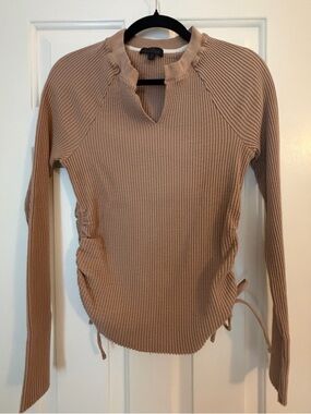 Side-Ruched Long Sleeve Tee in Taupe by ASTR the Label